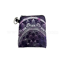 Bolsos de poliéster, bolso de mano con cremallera y llavero, rectángulo con flor mandala, púrpura, 12x9.5 cm, estilo de hebilla al azar