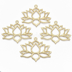 Alloy Big Pendants, Matte Style, Cadmium Free & Nickel Free & Lead Free, Lotus, Real 14K Gold Plated, 60x73x2.5mm, Hole: 3.6mm