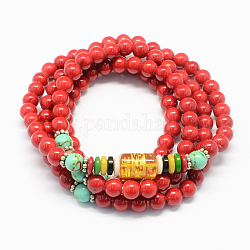 4-Loop-Wrap Buddha Meditation gelbe Jade Perlen Armbänder, buddhistisch Halsketten, rot, 700x6 mm, 108 Stk. / Strang, etwa 27.5 Zoll