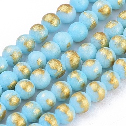 Chapelets de perles en jade Mashan naturel, avec de la poudre d'or, teinte, ronde, bleu ciel, 4mm, Trou: 1mm, Environ 90 pcs/chapelet, 16 pouce