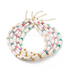 Heishi Perlenketten aus Fimo, mit Messingperlen und 304 Karabinerverschluss aus Edelstahl, golden, Mischfarbe, 15.75 Zoll (40 cm)