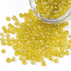 Perles de rocaille en verre rondes, couleurs transparentes arc, ronde, jaune, 3mm