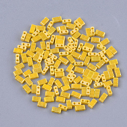 2-Hole Opaque Glass Seed Beads, Lustered, Rectangle, Gold, 4.5~5.5x2x2~2.5mm, Hole: 0.5~0.8mm
