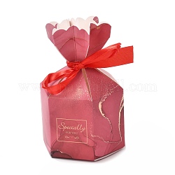 紙菓子箱  ジュエリーキャンディー結婚披露宴ギフト包装  リボン付き  六角形の花瓶  大理石模様  7.25x7.2x13.1cm