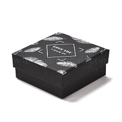 Cajas de embalaje de joyería de cartón, con la esponja en el interior, para anillos, pequeños relojes, collares, pendientes, pulsera, dibujo de pluma, 7.3x7.3x3.1 cm