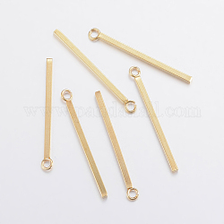 304 Stainless Steel Pendants, Rectangle/Bar, Real 24K Gold Plated, 18x1.5x1.5mm, Hole: 2mm