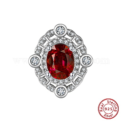 925 perles en argent sterling rhodiées, avec le rouge zircone cubique, ovale, Platine plaqué réel, 16.5x14x6mm, Trou: 1.2mm