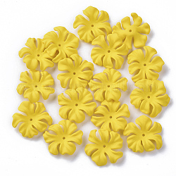 6-Blütenblatt sprühlackierte Acrylperlenkappen, gummierten Stil, Blume, Gelb, 22x21x6 mm, Bohrung: 1.4 mm