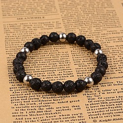 Bracelets extensibles avec perles en pierre précieuse naturelle, avec perles en 304 acier inoxydable, couleur inoxydable, 65mm