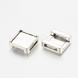 Tibetan Style Alloy Slide Charms Cabochon Settings, Cadmium Free & Lead Free, Square, Antique Silver, Tray: 12mm, 14x14x5.5mm, Hole: 11x2.5mm, about 540pcs/1000g
