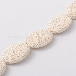 Brins de perles de roche de lave synthétique, ovale, teinte, blanc, 32x24x8~10mm, Trou: 1mm, Environ 12 pcs/chapelet, 14.9 pouce