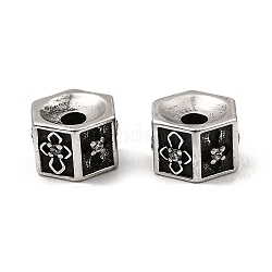 Perles de cubes zircone en laiton , Plaqué longue durée, sans plomb et sans cadmium, hexagone avec croix, argent antique, 7x8x5mm, Trou: 2mm