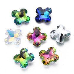 Electroplated Glass Charms, Silver Plated Bottom, Faceted, Swoop, Mixed Color, 14x14x5mm, Hole: 1.2mm, about 30pcs/board, 5board/box