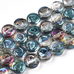Fils de perles de verre transparentes plaquées demi-arc-en-ciel, galvanoplastie, rose, bleu cadet, 6x7x3.5mm, Trou: 1mm, Environ 110 pcs/chapelet, 25.20 pouce (64 cm)