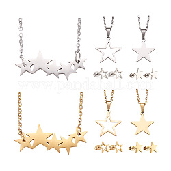 Kissitty 4 Set 4 Style Jewelry Set with 1Pc Necklace, 201 Stainless Steel Star Pendants & Stud Earrings with Stainless Steel Pins, Golden & Stainless Steel Color, 17.72~18.43 inch(45~46.8cm), 9~9.5x9.5~10mm
