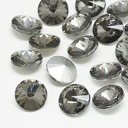 Cabujones de cristal con rhinestone, rhinestone del rivoli, espalda plateada, facetados, cono, diamante negro, 14x7mm