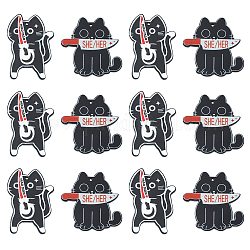 10Pcs 2 Styles Pride Acrylic Pendants, Cat with Knife Charms, Black, 41~44x31~40x2mm, Hole: 1.5mm, 5pcs/style