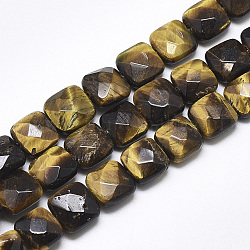 Chapelets de perles d'œil de tigre naturel, facette, carrée, 8~8.5x8~8.5x5mm, Trou: 1mm, Environ 25 pcs/chapelet, 8.0''