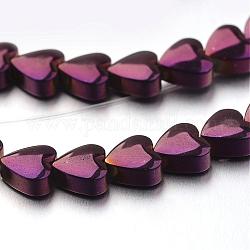 Гальванизировать немагнитных синтетический гематит нитей бисера, сердце, с фиолетовым покрытием, 6x6x3 мм, отверстие : 1 мм, около 71 шт / нитка, 15.7 дюйм