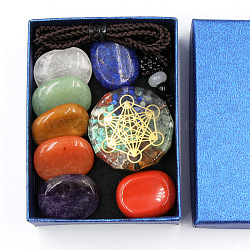 7 kits de pierres de cristal de guérison des chakras, comprenant 7 pierre de pouce de chakra spirituel roulée et 1 colliers, colorées, 88x68x35mm