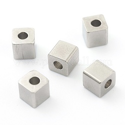 304 perline in acciaio inossidabile, cubo, colore acciaio inossidabile, 5x5x2mm, Foro: 2 mm