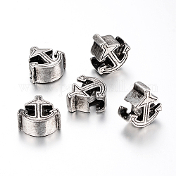 304 Stainless Steel European Beads, Large Hole Beads, Anchor, Antique Silver, 14x14x6.5mm, Hole: 5mm