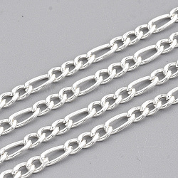 304 Stainless Steel Figaro Chains, Unwelded, with Spool, Silver Color Plated, 3mm, Link: 6x3x0.8mm and 4x3x0.8mm, about 32.8 Feet(10m)/roll