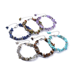 Bracelets de copeaux de pierres naturelles et synthétiques, avec perles intercalaires rondes en alliage tibétain etaccessoires en 7-1/4 acier inoxydable, 7-3/8 pouce ~ 18.4~18.8 pouces ({3} cm)