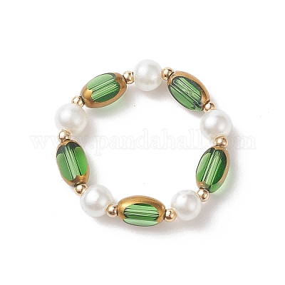 Овальные кольца со стеклянными краями и искусственным жемчугом RJEW-JR00547-1