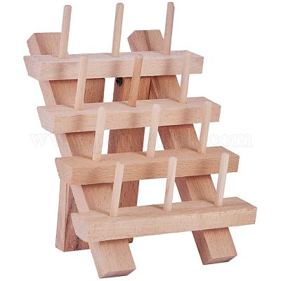 Natural 60-Spool Wooden Sewing Thread Organizer Rack