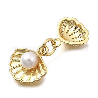 Латунные микро-паве кубические цирконии с подвесками из искусственного жемчуга ABS KK-Z125-02G-1