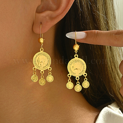 Винтажные геометрические серьги-кольца с кисточками из латуни JE1734-2-1