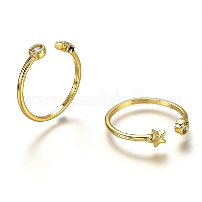 Латунные кольца из манжеты с прозрачным цирконием RJEW-C100-16G-1