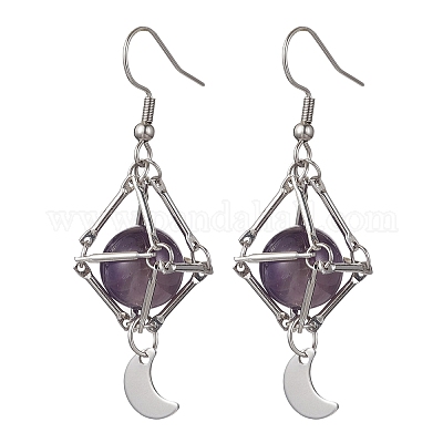 Болтающийся серьги природный аметист EJEW-JE05600-03-1
