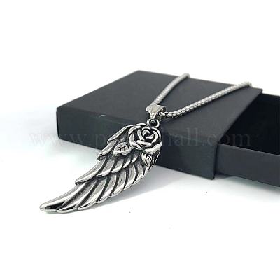 Подвеска в виде крыла ангела из нержавеющей стали в виде цветка розы и пера в стиле панк ID5249-1