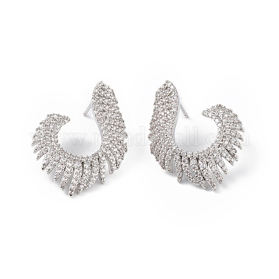 Серьги-гвоздики в виде крыльев из прозрачного кубического циркония EJEW-L234-075P-1