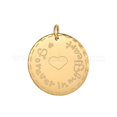 Плоские круглые подвески с подвесками в виде слов из нержавеющей стали 304 STAS-OY004-49G-1