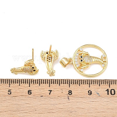 Комплект из латунного кулона и серег-гвоздиков с микропаве из кубических цирконий для женщин SJEW-F227-01F-G-1