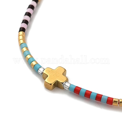 Браслет из плетеных бусин креста и стеклянных семян KG3745-4-1