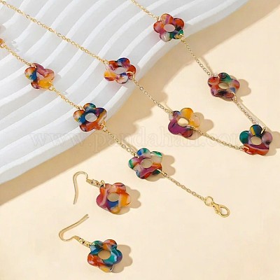 Комплект украшений из цветочного сплава и акрила FS-WG36751-01-1