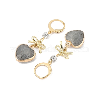 Серьги-подвески в форме сердца и банта из натуральных драгоценных камней EJEW-JE05388-1