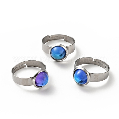 Плоское круглое регулируемое кольцо из стекла k9 RJEW-G253-01C-P-1