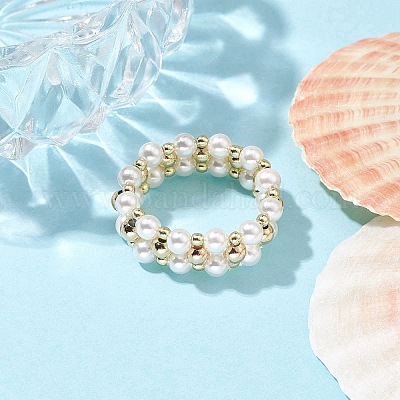 Кольца на палец с жемчугом-ракушкой RJEW-JR00678-1