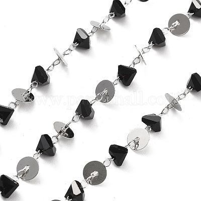 Плоские круглые цепочки из латуни и стеклянных бусин ручной работы CHC-L051-05P-1