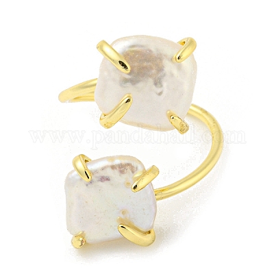 Открытое кольцо-манжета с ромбом из натурального жемчуга RJEW-H220-11G-1