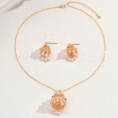 Элегантный комплект из серег и ожерелий в ближневосточном стиле из латуни с микропаве из кубических цирконий для женщин RL1029-1