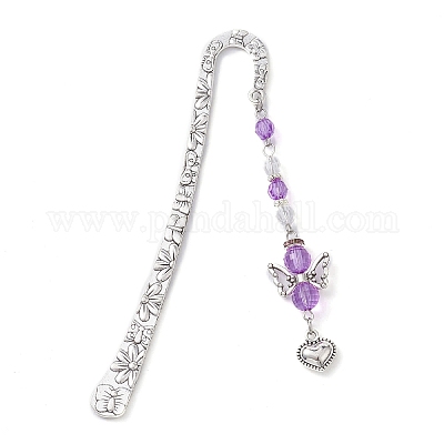 天使のアクリル＆合金ハートチャームブックマーク 合金フックブックマーク ミックスカラー 123.5x20.5x2.5mm 5個/セットの通販 -  PandaHall（パンダホール）