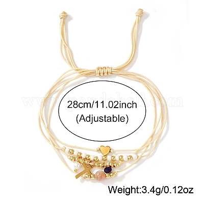 Плетеные браслеты из бисера в стиле бохо из латуни и искусственного жемчуга AF5105-1-1