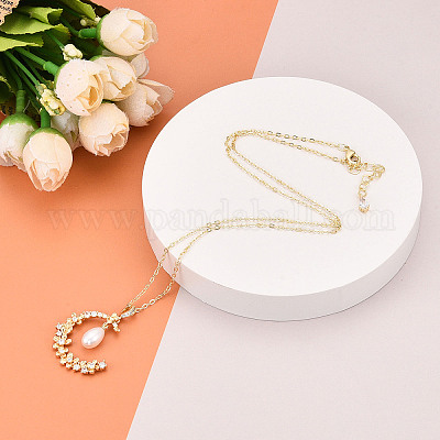 Латунные прозрачные кубические цирконии полумесяц кулон ожерелья NJEW-N056-02G-1