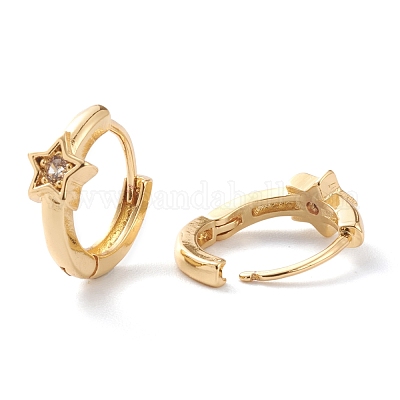 Серьги-кольца Huggie из латуни с прозрачным фианитом и прозрачным фианитом EJEW-H109-06G-1